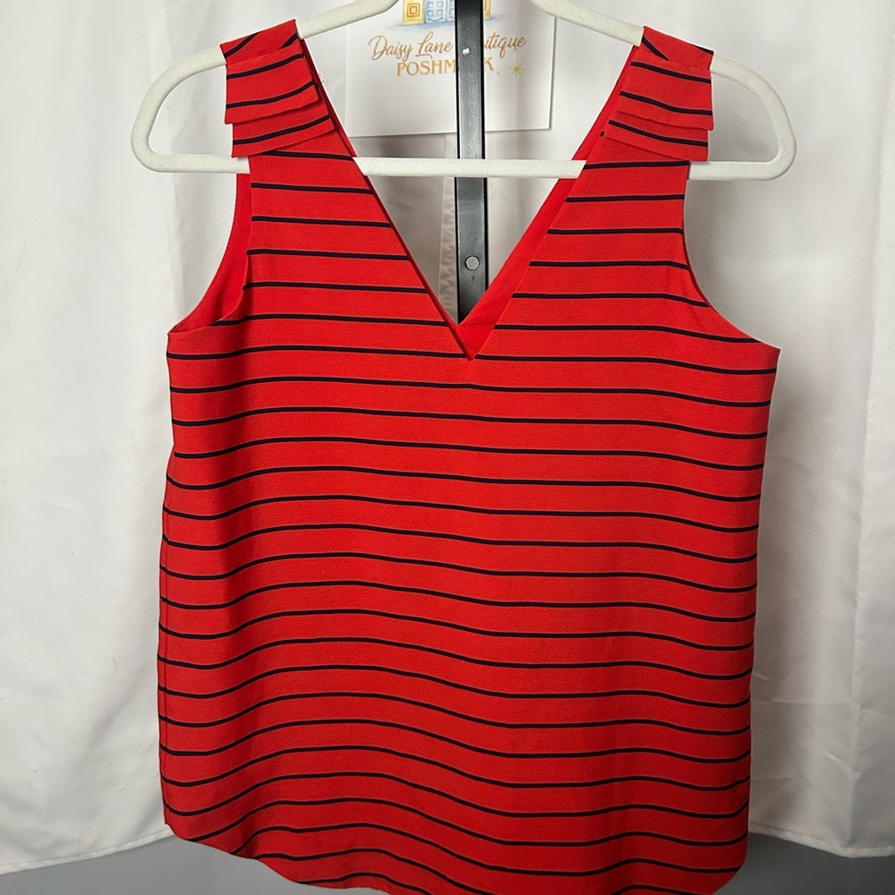 Banana Republic Red Striped V-Neck Sleeveless Top